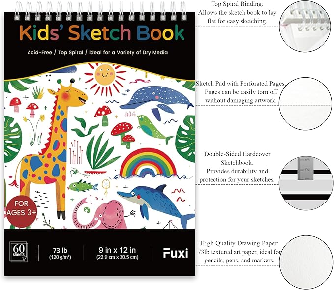 Fuxi Christmas Coloring Books for Kids Ages 8-12, 60 Sheets (73lb/120gsm) Blank Sketchbook + 50 Designs Blank Coloring Book, Coloring Supplies & Art Supplies for Kids.
