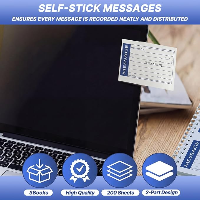 YooNotee 3 Pack Sticky Phone Message Book with Carbon Copy 2-Part Self Stick Message Pads Carbonless Spiral Phone Pad for Business Office Desk While You Were Out