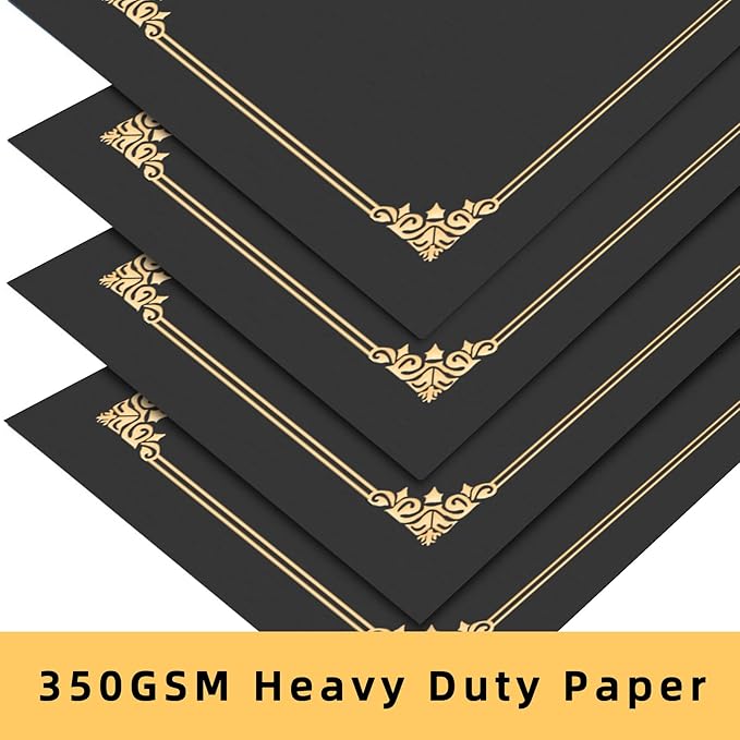 HAUTOCO 120 Pcs Certificate Holders, Black Diploma Folders Document Covers with Gold Foil Border for Letter Size 8.5x11 Cardstock, Award, Graduation