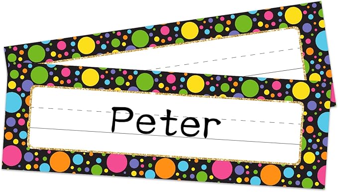 PETCEE Name Tags for Classroom Desks - 36Pcs Watercolor Dots Name Plates for Desks Confetti Name Plates for Kindergarten Preschool Classroom Back to School Teacher Supplies Must Haves