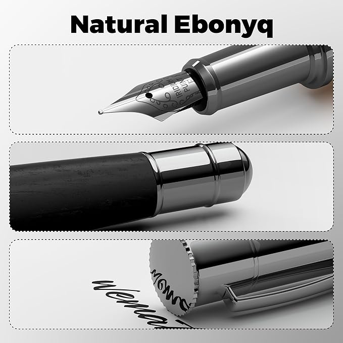 WEMATE Fountain Pen Set, Fine Nib with 20PCS 2.6MM Ink Cartridges(10 Black&10 Blue),1 Ink Converter, Nice Luxury pen for Men, Women, Cool Wooden Fountain Pen for Writing, Journaling, Calligraphy