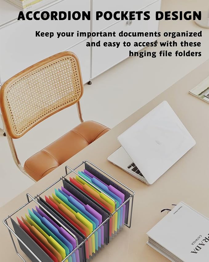 MAIMIS Plastic Expanding Hanging File Folders, 7 Pocket Extra Capacity Accordion Hang Folder, 1/5 Cut Adjustable Tabs, Multi-Color Lables, Letter Size for Filing Cabinet - 3 Pack