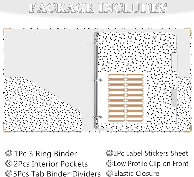 Lateefah 3 Ring Binder, 1 Inch Binder Organizer for Letter Size(8.5'' x 11'') with 5-Tab Dividers and Pockets, File Folders with Low Profile Clipboard for Office, School Supplies