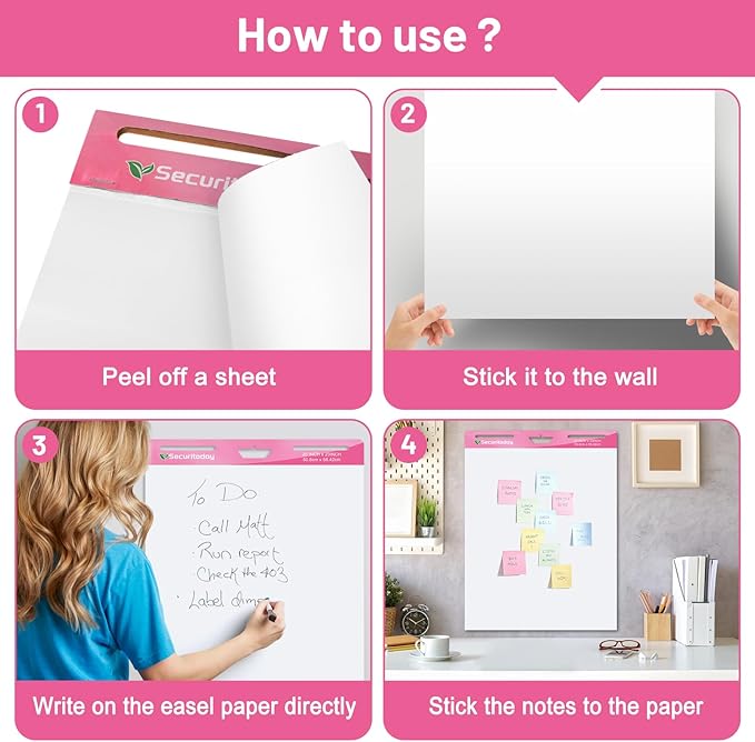 Securitoday Sticky Easel Pad - 20 x 23 Inches Flip Chart Paper for Teachers, Super Sticking Power & Bleed-Resistant - Self-Stick Easel Paper for Office, School, Classroom Supplies, 35 Sheets/Pad, 3 Pads/Pack