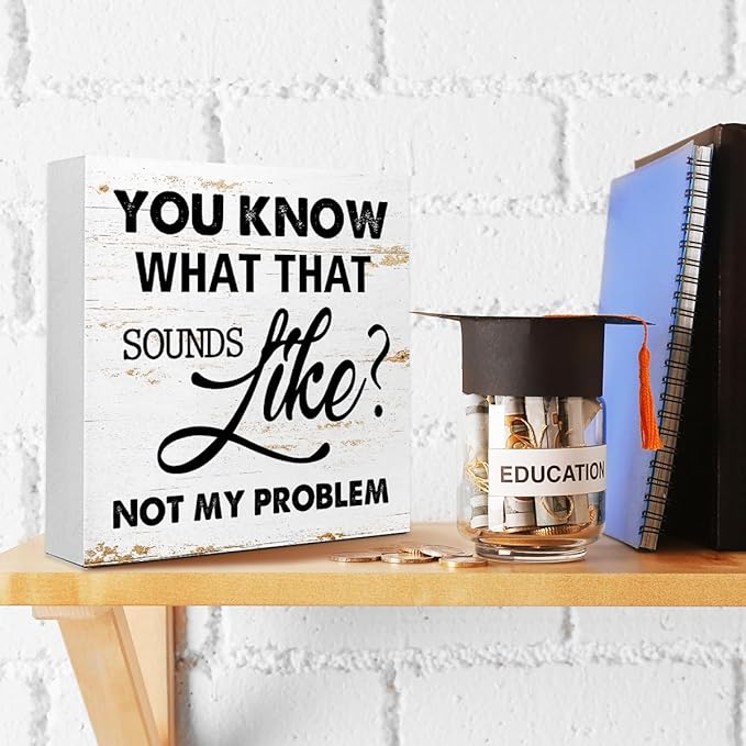 WUZYOU Workplace Wooden Block Sign Not My Problem Quote 5x5x1 INCH Sign, Office Humor Decor, Funny Desk Gift
