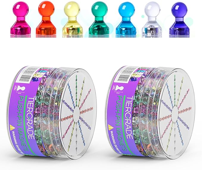 Push Pin Magnets - Tiergrade 120 Pack 7 Assorted Color Strong, Office, Use at Kitchen Home and School Classroom, for Refrigerator Dry Erase Board and Whiteboard.