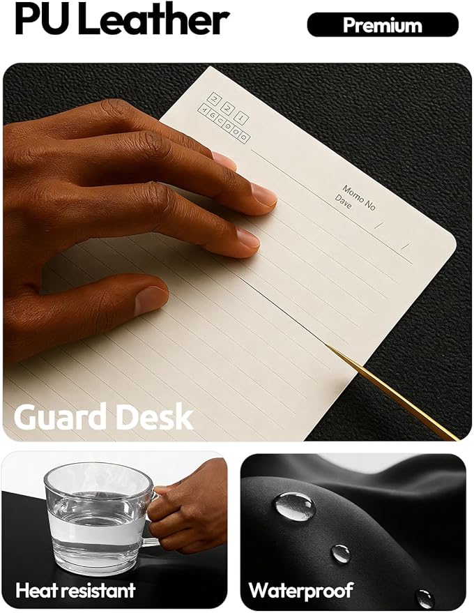YSAGi Leather Desk Protector, Non-Slip Large Mouse Pad, Waterproof PU Laptop Mat Table Pad for Office and Home (90 x 43 cm, Black)