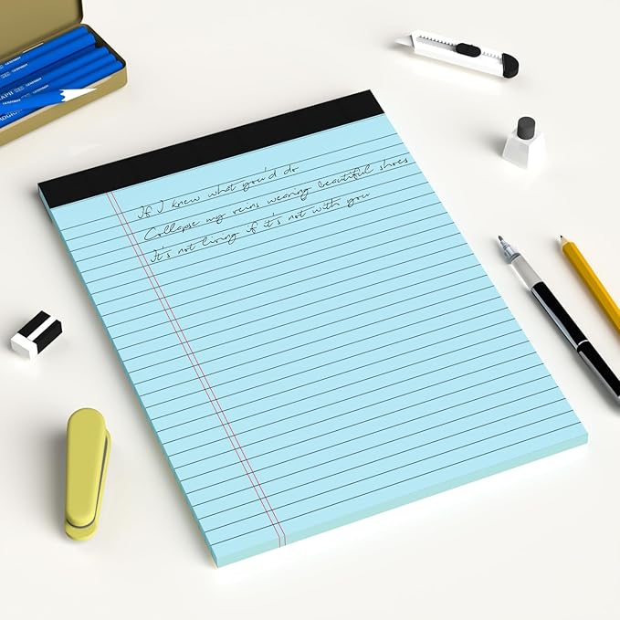 AILZFEI Blue Legal Pad Note Pads 8.5 x 11 inch, Wide Ruled Clear Print Writing Pads 30 Sheets/Pad, 20lb Colored Paper, Perforated Notepad with Sturdy Back (3 Pads Blue)