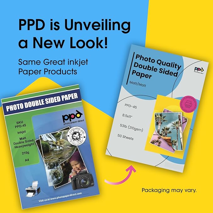 PPD 50 Sheets Inkjet Matte Double Sided Heavyweight Photo Quality Paper LTR 8.5 x 11 53lbs. 210gsm 9mil (PPD-45-50)