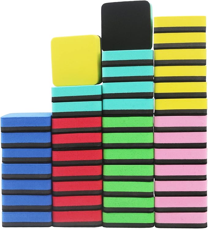 OWLKELA 48Pcs Dry Erase Erasers, Colored Magnetic Whiteboard Cleaning Tool for Classroom, School Supplies and Office