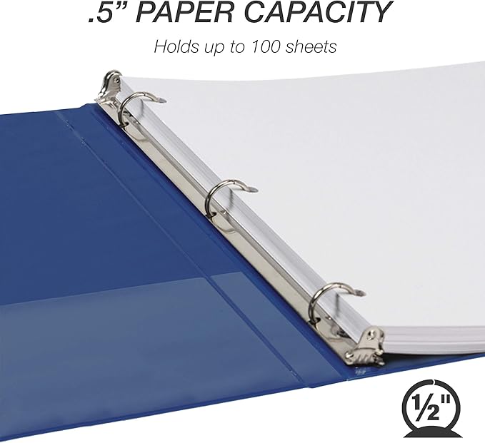 Samsill Durable .5 Inch Binder, Made in the USA, Round Ring Customizable Clear View Binder, Blue, 8 Pack (MP88412)