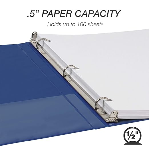 Samsill 0.5 Inch 3 Ring Binders, Made in USA, Economy Round Ring, Clear View Cover, 100 Sheet Capacity - for School, Home, Office - Blue, 12 Pack