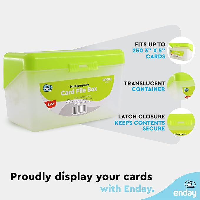 Enday Index Card Holder Green, 3x5 Note Flash Card Organizer Case, Index Card File w/flip top, Notecard Recipe, Holder, Holds 250 Cards, Also Available in Purple, Red, Blue, Grey, Pink – (1 PC)