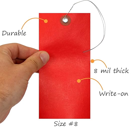 SmartSign Blank Tyvek Shipping Tags with Wire, Size #8 | 6 1/4" x 3 1/8", Pack of 100, Red