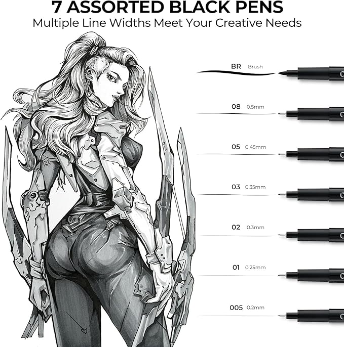 Ohuhu Colored Fineliner Drawing Pens: 18 Packs Fineliners 11 Colored Pens & 7 Assorted Point Sizes Black Micro Pen Waterproof for Drawing Sketching Anime Manga Artists Beginners - Hana Highway
