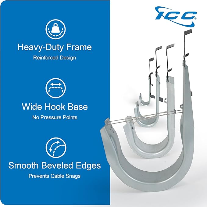 ICC Batwing J Hook 2” with Retainer Clip - Galvanized Steel Cable Management Hooks for Hanging Cable to Hanger Wire and Threaded Rod - Rust-Resistant, EIA and TIA Compliant - 2 Inch 25 Pack