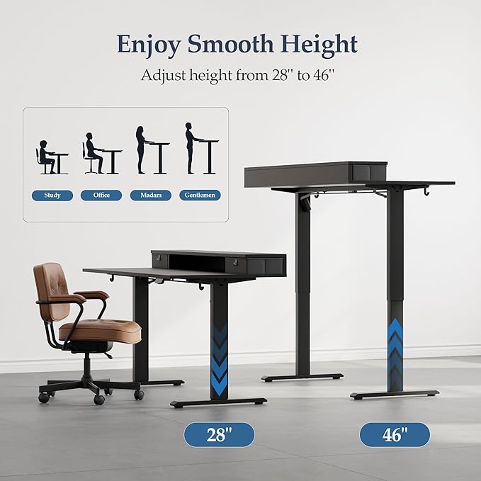 Klicelor 63 Inch Electric Standing Desk with Drawers, Adjustable Height Small Sit Stand Desk for Home Office, Compact Computer Workstation with Storage– Black