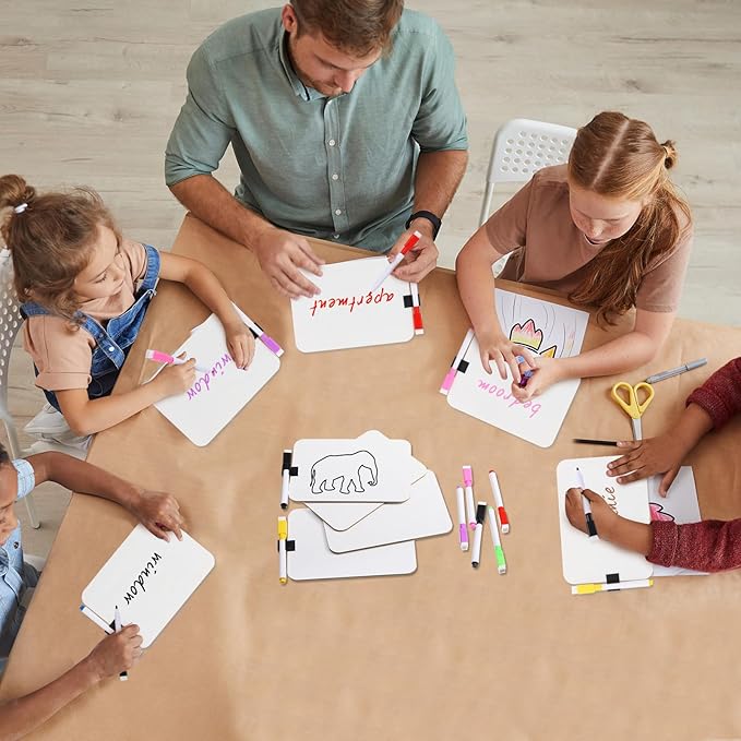 Affrolling 12 Sets Small Whiteboard Dry Erase Boards 5" x7'' Mini Double Sided Dry Erase Lap Boards with Markers Erasers Pen Holders Personal Whiteboards for Students Classroom Teacher