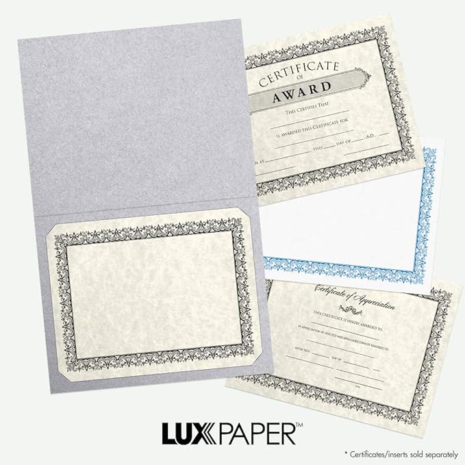 LUXPaper 9.5" x 12" Certificate Holders | Silver Metallic | 105lb. Cover | 250 Qty