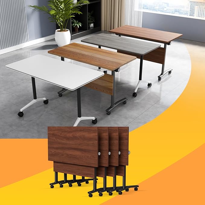 Conference Table Flip Top Mobile Conference Room Tables,Folding Conference Table with Wheels,Large Meeting Training Seminar Table Saving Space for Office Classroom(4D,70.8'')