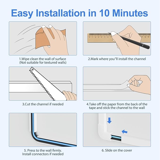 Yecaye Cord Hider, 113in Medium Cord Covers for Wires on Wall, Cord Organizer for 2-3 Wires, Easy Install Cable Management Kit, TV Cable Hider for Home Office, W0.95in H0.55in, White