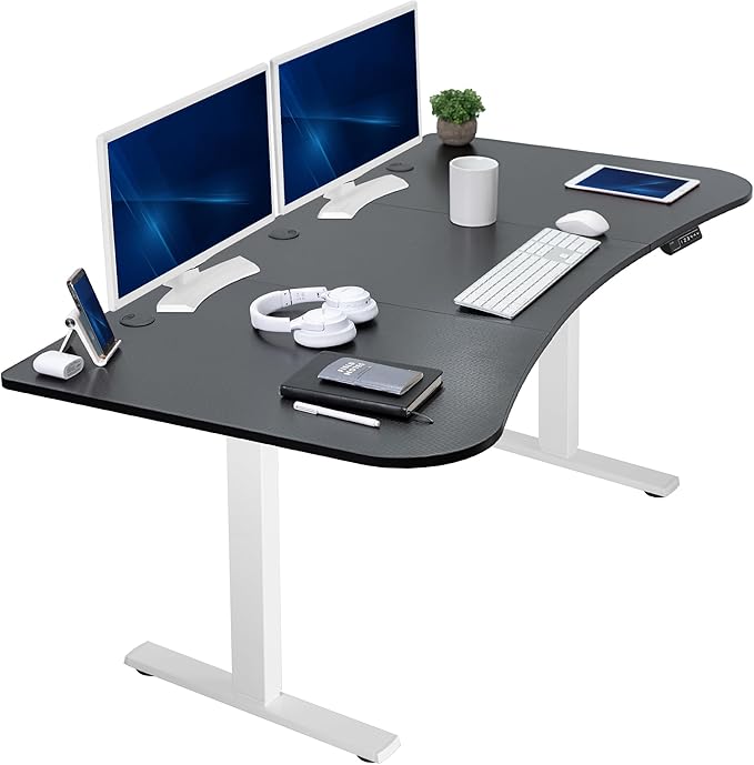 VIVO Electric 63 x 32 in Standing Desk, Memory Height Adjustment, 1B Series, Holds 220 lbs, Black Carbon Fiber Top White Frame, DESK-KIT-1W1R