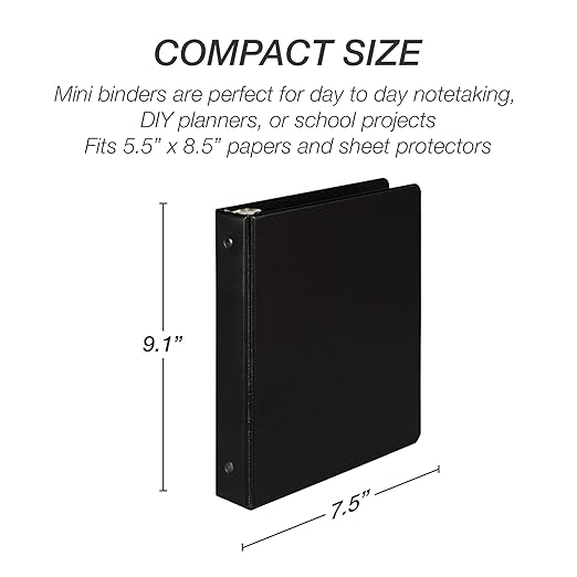 Samsill Economy 1 Inch Mini 3 Ring Binder, Made in The USA, Round Ring Binder, Non-Stick Customizable Cover, Black (‎12300) (Pack of 6)