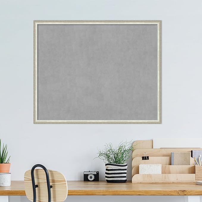 Amanti Art Silver Framed Magnetic Board 34x42 X-Large Vision Board for use with Magnets, 100% Metal Sheet to Display Items as Office Decor or for Home Organization in mudroom, Kitchen or Kids Room