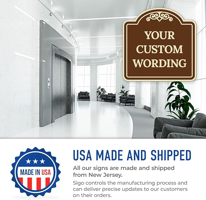 Custom Decorative Sign, Personalized Metal Sign for Business, Driveway, Home, Airbnb, Office Door Plaque, Brown Background Sign, 12x12 Inches, ACM, Fade Resistant, Made in USA by Sigo Signs