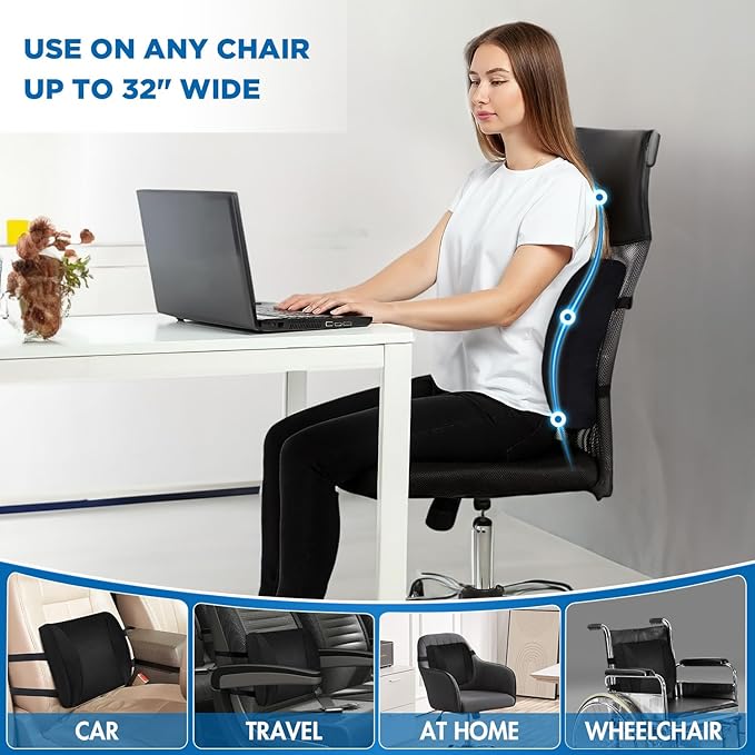 Niceeday Lumbar Support Pillow for Office Chair Car, Gaming Chair Lower Back Pain Relief Memory Foam Cushion with 3D Mesh Cover Ergonomic Orthopedic Back Rest Lower Back Support