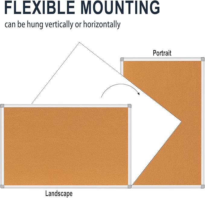 Cork Bulletin Board, Bulletin-Boards, Notes Board, Memo Board, 18 x 24inch, Silver Aluminum Frame