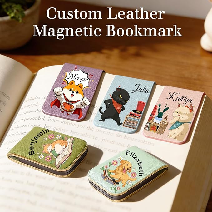 Magnetic Bookmark Clip Personalized for Readers, Custom Leather Bookmark Birth Flower with Name,Gifts for Book Lover, Teachers, Student, Women and Firends