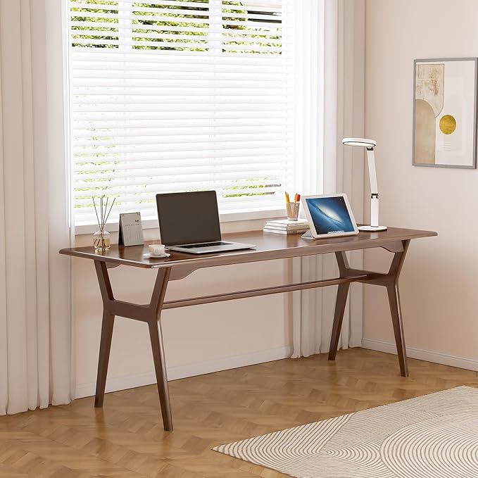 OSCHF Solid Wood Study Desk - 63" Double Long Computer Table for Home Office, 2-Person PC Workstation, Walnut