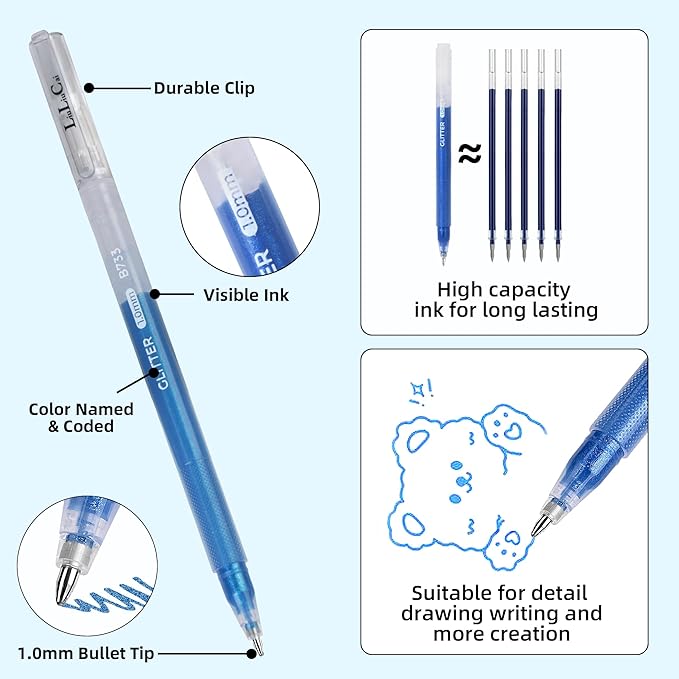 LIULIUCAI Gel Pens for Adult Coloring Book, 60 Colors Large Capacity Metallic Glitter Gel Ink Pens with Case, 1.0 mm Bullet Tip Smooth Writing, Artist Colored Gel Pen for Coloring Drawing Journaling