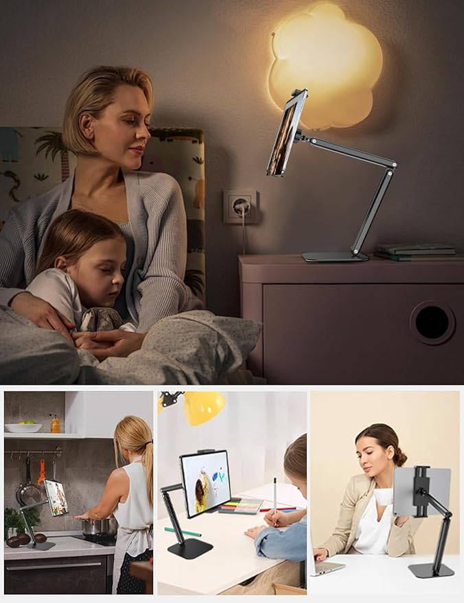 Tablet Stand for iPad, Aluminum Multi-Angle Adjustable Tablet Holder, Heavy-Duty Metal Base for Desk, Compatible with 5.1''-13'' iPad Pro, Surface, Kindle, Tablets, Portable Monitors and More