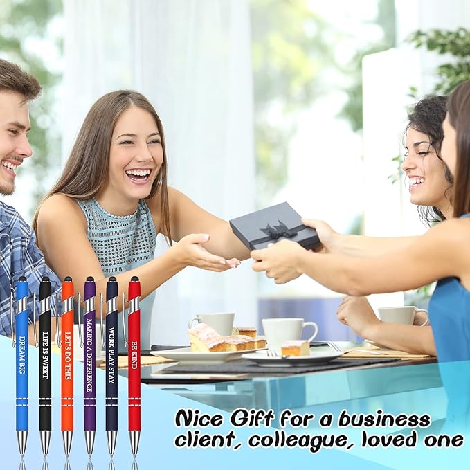 Zonon 12 Pcs Inspirational Pens Bulk Funny Ballpoint Pen with Stylus Tip Motivational Gifts for Valentine's Day Teacher Coworkers Nurse School Office Supplies(Rainbow Colors,Classic Style)