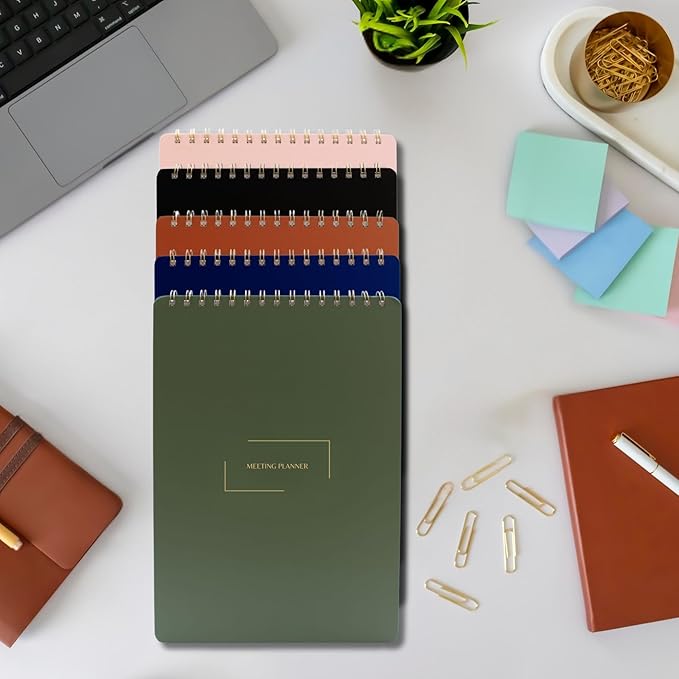 Merely Home | Meeting Notebook for Work | 8.25" x 11.75" | Project Planner | Simple Design | Multiple Layouts | Office and Business Planner (Black, Meeting Planner - Portrait)