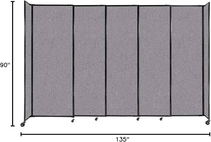 Versare Straightwall Sliding Portable Wall Partition | Freestanding Office Dividers | Locking Wheels | Temporary Room Separator | 11'3'' Wide x 7'6'' Tall Cloud Gray Fabric Panels