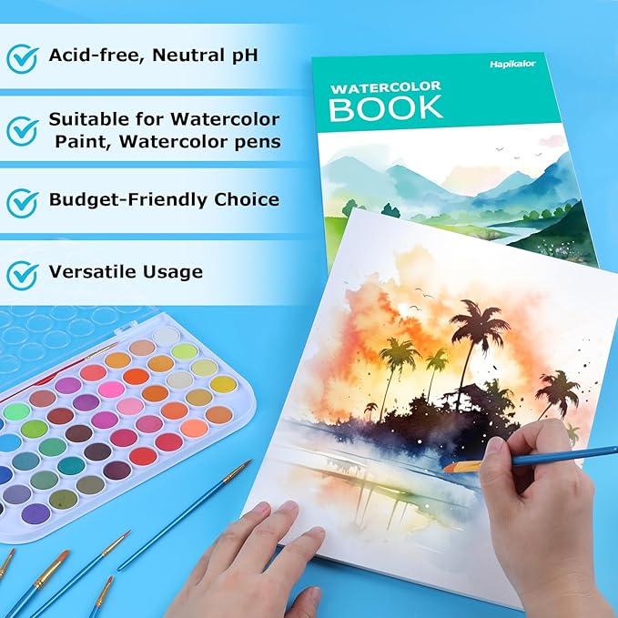 Watercolor Paper Pad, 9"x12" Water Color Paper, 140lb/300gsm Artist Painting Drawing Paper Book, Art Supplies for Adults Kids, Watercolors, Watercolor Paint Set, Sketchbook, Journal, Green