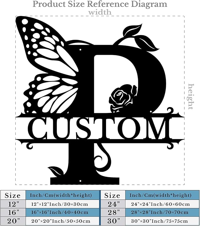 Personalized Custom Letter Name metal Signs,Custom Black Letter Monogram Wall Art Decor,Metal Signs Plaques Outdoor wall Decorative Signage (P)
