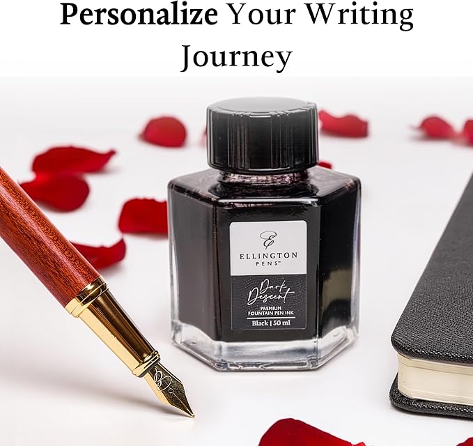 Ellington Pens Luxury Wood Fountain Pen Set –Medium Nib - Includes 6 Ink Cartridges, Wooden Pen Gift Box, Ink Converter - Wood Pen For Writing, Calligraphy, Journaling, Drawing (Rosewood Radiance)