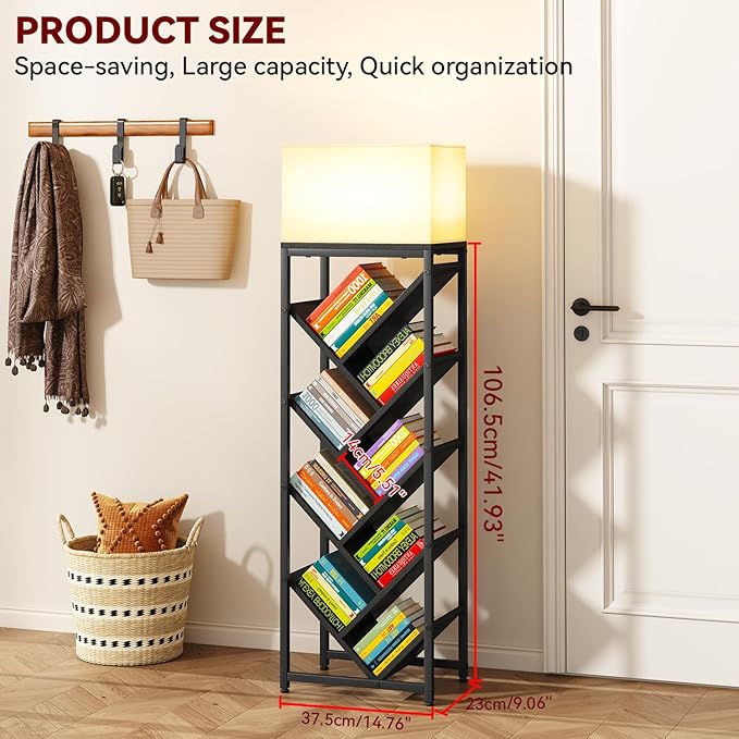 IBUYKE 9 Tier Tree Bookshelf, Floor Standing Wood Bookshelf for Narrow Space, Storage Organizer Bookcase for Books/CDs/Movies, Small Corner Bookcase for Bedroom Living Room,Black,TBC002B
