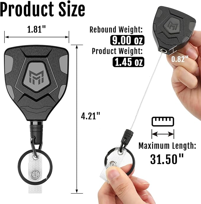 MNGARISTA Heavy Duty Retractable Keychain with Belt Clip, ID Badge Reel Key Chain, Badge Holder with 31.5' Steel Cord and Key Ring, 9.0oz, 2-Pack