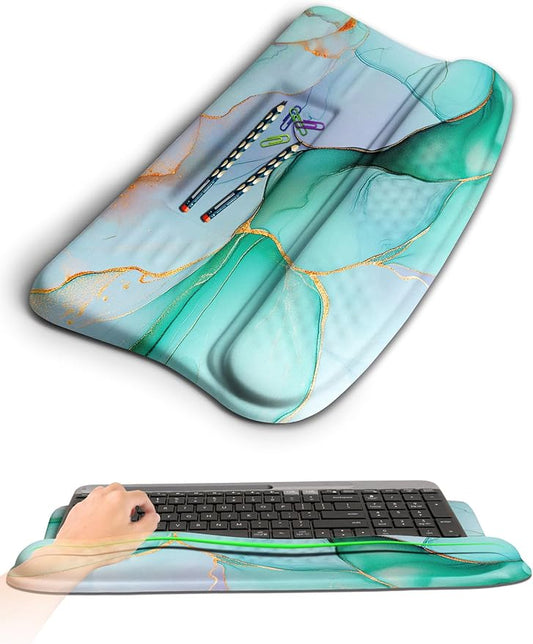 KUOSGM Ergonomic Wave Wrist Rest with Keyboard Stand, Cushioned Palm Rest, Comfortable Integrated Memory Foam for Natural Typing and Relieve Wrist Pain, Green Gold Marble