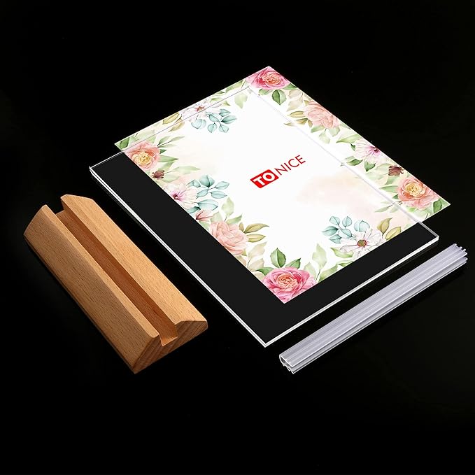 TONICE® 3 Pack 8.5X11 Acrylic Sign Holder T Shape Clear Acrylic Double Sided Frames with Wood Base Table Menu Display Stand Flyer Display (Optional 8.5x11/5x7 Inch L/T Shape)