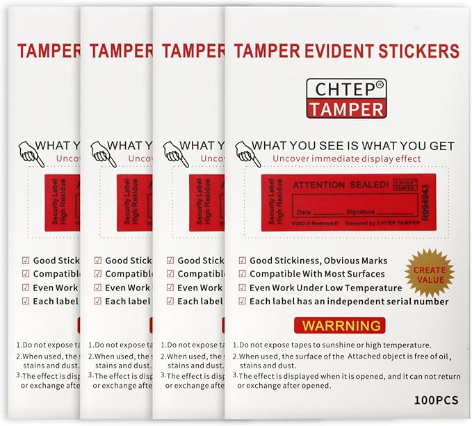 ChtepTamper 100 Pieces Total Transfer Tamper-Evident Stickers Security Labels Great for Goods Shipping,Exchange of Agency Files, Privacy Protection or More(Serial Number 0.8 * 2.4inches Red)