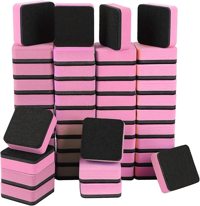 Dry Erase Erasers, 48 Pack Magnetic Whiteboard Eraser Chalkboard Eraser Dry Eraser for Classroom Office and Home (48pcs Pink)