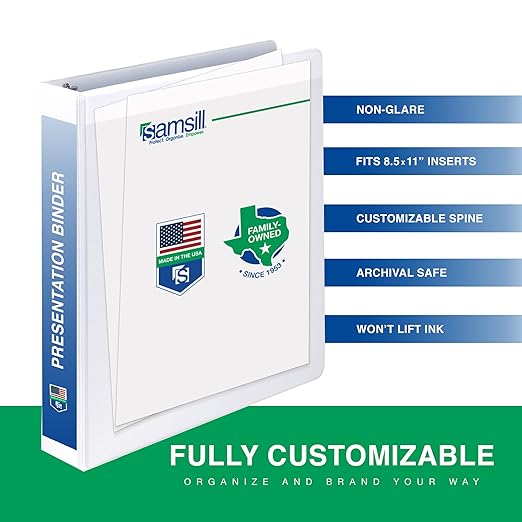 Samsill 3 Inch 3 Ring Binders, Made in USA, Economy Round Ring, Clear View Cover, 550 Sheet Capacity - for School, Home, Office - White, 4 Pack