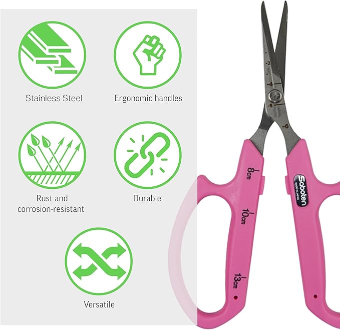 Saboten Stainless Steel Straight Blade Trimming Scissors Pink PT-12 160mm Precision Gardening Bonsai and Floral Shears Made in Japan