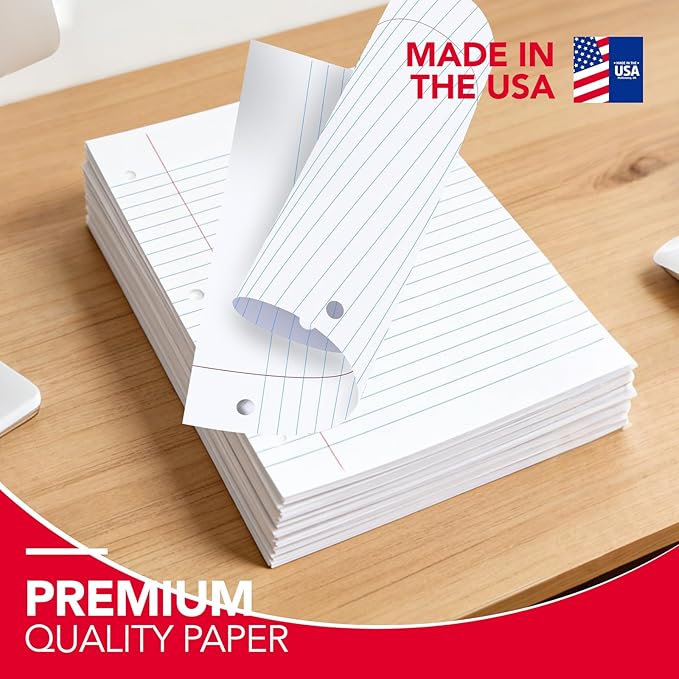 Kaisa Notebook Paper 24 Pack 3600 sheet 8x10.5 Wide Ruled Loose Leaf Paper Filler Paper for 3-Ring Binder Paper 150 Sheets/Pack Notebook Paper 3-Hole Punched Lined Paper(24Pack-Wide)